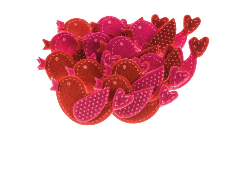 Naklejka z filcu Serca Ptaszki 12szt Brewis